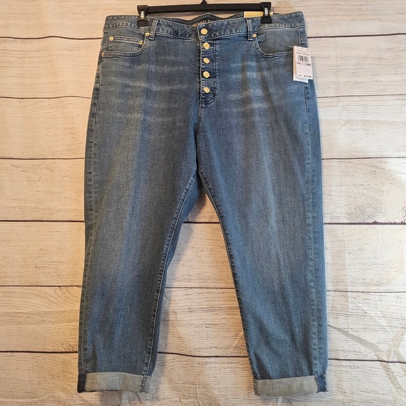 Michael Kors Selma Skinny Cropped Rolled Cuff Plus Size Capri Jeans 22W NWT L271 - Picture 1 of 8